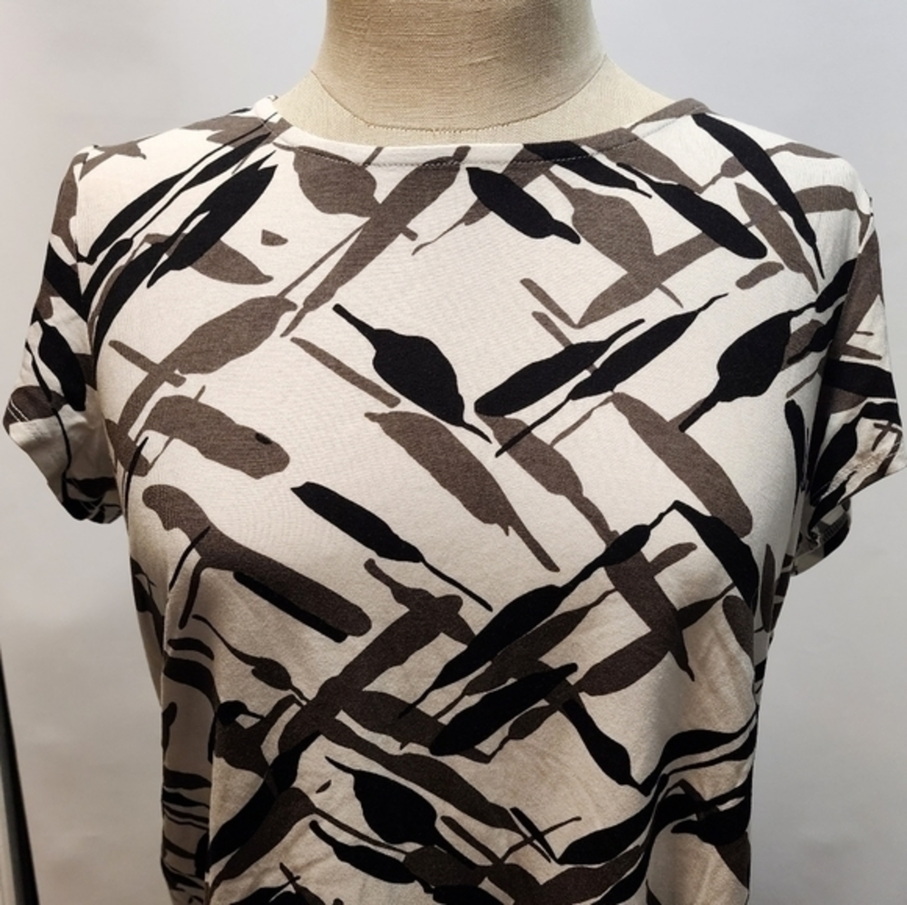 Alfani Short Sleeve‎ Petite Medium White Black Brown Pattern Shirt
